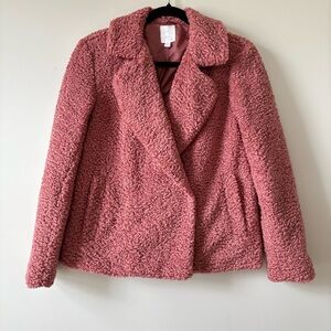 Lauren Conrad Teddy Boucle Jacket Dusty Rose Pink Coat Cozy Chic XS